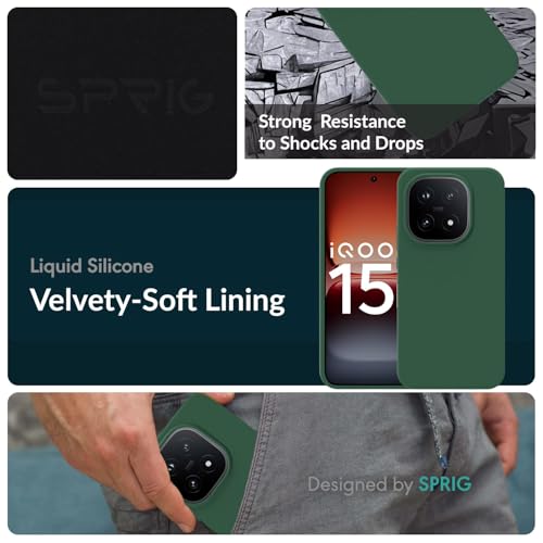 Image of SPRIG Compatible with IQOO 15 5G SilkTone Silicone Back Cover Drop Tested Shock Proof Mobile Case for Men, Women, Boys and Girls with Camera Protection (Green)