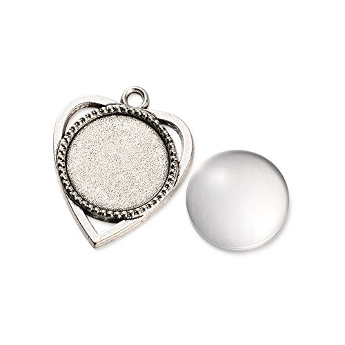 PandaHall 5 sets transparant helder glas cabochons en antiek zilver legering hart hanger cabochon instellingen voor DIY… - Afbeelding 4