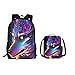 ENLACHIC Purple Galaxy Wolf Backpack Backpack with Lunch Box for Boys Girls Toddler Kindergarten Elementary School Bookbag Set