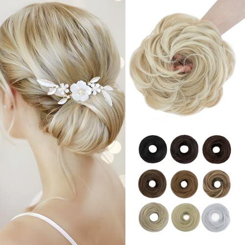 Elailite Chignon Finto per Capelli Chignon Elasitco Capelli Finti [55g PIUMOSO] Posticci Toupet Donna a Ciambella Disordinata Code Finte #24T613 Biondo Cenere/Biondo Chiaro