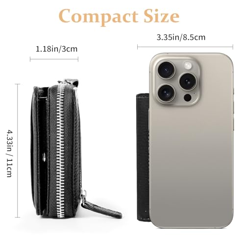 Image of Genuine Wallet Women RFID Blocking Card Holder, Small Leather Womens Wallet with Zipper ID Window Coin Pocket