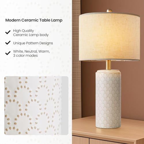 Lámpara de mesa cerámica set 2, moderna 23 pulg blanca miniatura 5