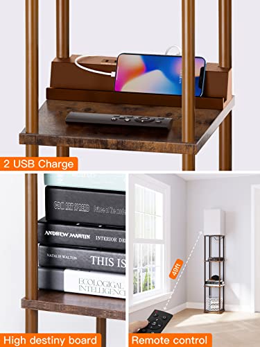 Addlon Modern Floor Lamp With Shelves, Remote Control, 2 Usb Charging Ports And 1 Power Outlet, Display Floor Lamp With Shelves For Living Room, Bedroom And Office - Brown #TOP2