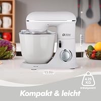 Kitchen in the box Küchenmaschine, 4,5 L & 5 L Knetmaschine, 10+P Geschwindigkeits Teigmaschine mit Knethaken, Rührhaken und Schneebesen, 1300 W, Weiß – Ansicht 6