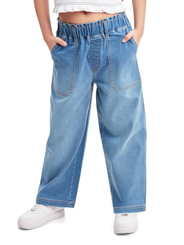 Image of olele Girls Super Jeans Collection for 4-14 Yrs | Stretchable Cotton Denim Trousers | Blue Jeans for Kids | Baggy Denim Pants | Cargo Pants for Girls