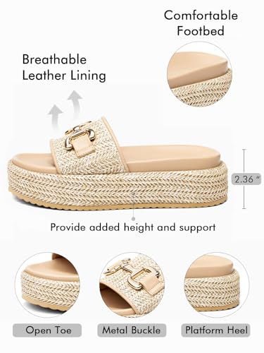Image of Coutgo Womens Platform Sandals Raffia Espadrilles Metal Chain Slip on Open Toe Cute Beach Slide Sandals