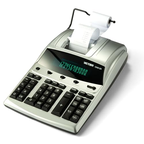 Victor 12-Digit Desktop Adding Machine, Large Easy To Read Display, Tape Print Out with 4,5 lines-per-second ribbon printer, Tax, Cost, Sell and Margin keys (1240-3A)