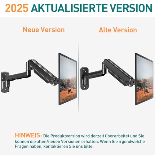 ELIVED Monitor Wandhalterung für 13-32 Bildschirme bis zu 9kg, VESA 75/100mm, Gasdruckfeder PC Monitor Hatlerung Wand, 180° Schwenkbar, 360° Drehbar, Höhenverstellbar Monitorhalterung EV023A