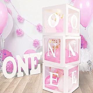 One Boxes for 1st Birthday Decorations Girls Boys, 3 Pcs White Transparent Birthday Balloon Box with Letters O N E for First Birthday Party Baby Shower Gender Reveal Photography Backdrop