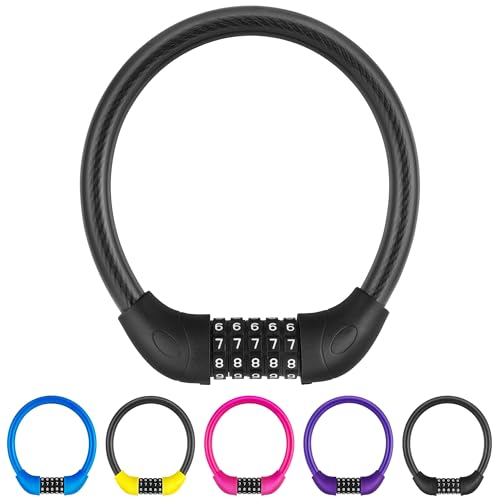 IDEALUX Bike Lock Cable, 20" Resettable Combination, Black