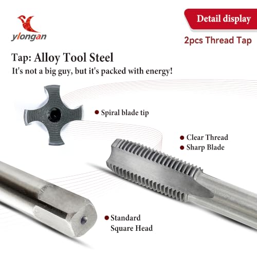 Image of 2Pcs M12x1.25 Metric Right-Hand Thread Tap, Hand M12 x 1.25mm Taper & Plug Thread Tapping Tool for Cutting Internal Threads, Made of Alloy Tool Steel