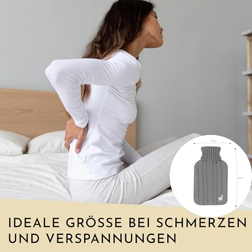 Nordstern Premium Wärmflasche mit weichem Strickbezug – Auslaufsichere Wärmeflasche zur Schmerzlinderung, Bettflasche aus Naturkautschuk für Kinder und Erwachsene – Grau