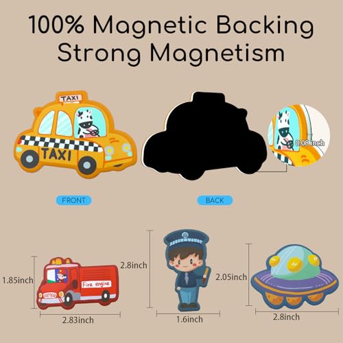 Humerry Vehicle Magnets for Fridge, Large Fridge Magnetic for Toddlers 3 Years Old, 22PCS Baby Magnets for Refrigerator, Learning Toy Magnets for Kids - Thumbnail 3