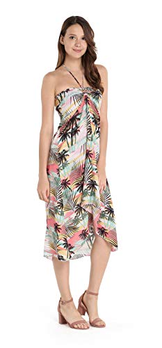 Image of Women's Hawaiian Luau Halter Dress in Signature Prints | Sleeveless halter dress, high-low hem; Hawaiian floral print; soft rayon, machine washable; luau, beach, cruise, party
