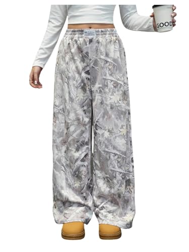 RoseSeek Girl's Camo Graphic Sweatpants Elastic Waisted Wide Leg Pants Athletic Pants Multicolor 13Y