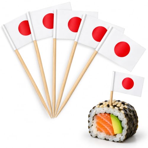 100 Palillos con Banderas de Japón, Palillos de Madera Paises