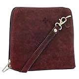 LiaTalia Elegante bolso cruzado pequeño de piel italiana auténtica para mujer, hecho a mano en Florencia, Toscana, Abby, Gamuza - Rojo oscuro, Small