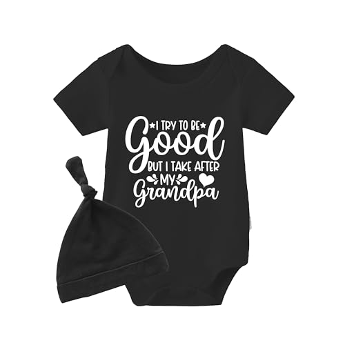 Image of YSCULBUTOL Baby Twins Bodysuit I Take After My Grandpa Newborn Clothes Infant Twin Romper Unisex Outfits With Hat(Black 12m)