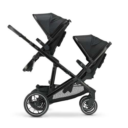 Deryan Evy V2 Poussette pour 2 enfants - Pour nouveau-nés, tout-petits et enfants à l'âge préscolaire - Poussette pour bébé jusqu'à 50 kg - Poussette de voyage 2 en 1 - Kit complet - Noir, 2 siège