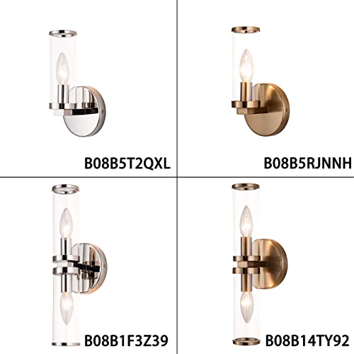 Papaya Modern Wall Sconces,Bathroom Lights Over Mirror(Up And Down 2-Light),Vanity Wall Lamp With Clear Glass，Chrome Light Fixtures For Bedroom,Living Room,Farmhouse #TOP7