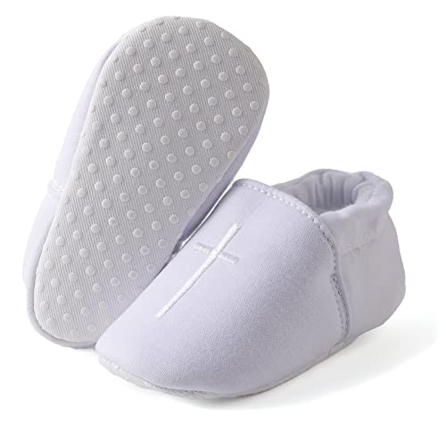 Baby Baptism Shoes, White, Size 3-18 Months, Unisex, Baptism & Easter, Casual, Pull-On, Round Toe, Embroidered Cross2