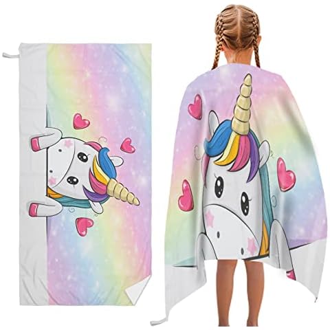 FEELJAM Strandtuch Einhorn 70 x 140 cm Kinder Badetuch Schnelltrocknendes Cover