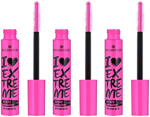 essence I LOVE EXTREME Crazy Volume Mascara, Black, Long-Lasting, Volumizing, Swinging, Extending, Vegan, No Microplastic Particles, Nanoparticles Free, Perfume, Pack of 3 (3 x 12 ml)