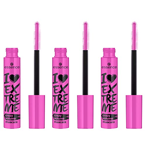 essence I LOVE EXTREME – Mascara Volume Fou, Noir, Longue Tenue, Volumisant, Recourbant, Allongeant, Vegan, Sans Microplastiques ni Parfum, Lot de 3 (3x12 ml)