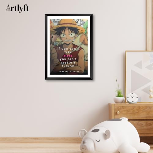 Image of ArtLyft Demon Slayer Anime Wall Frame A4 | Rengoku Quote Poster Frame | Motivational tanjiro - renguko Wall Art | Otaku Room Decor | Anim Lover Gift (Luffy)