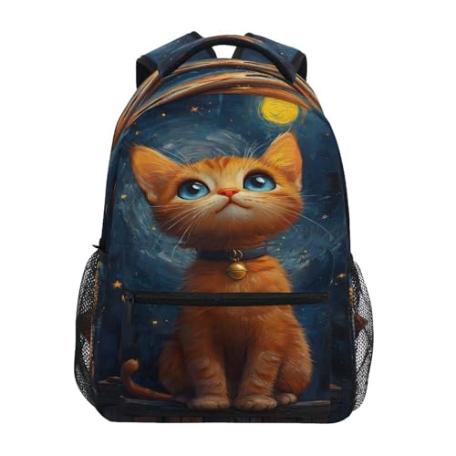 Cat Moon Kitten Galaxy Backpack for School Boys Girls Adults Kids Bookbag Laptop Bag 15L