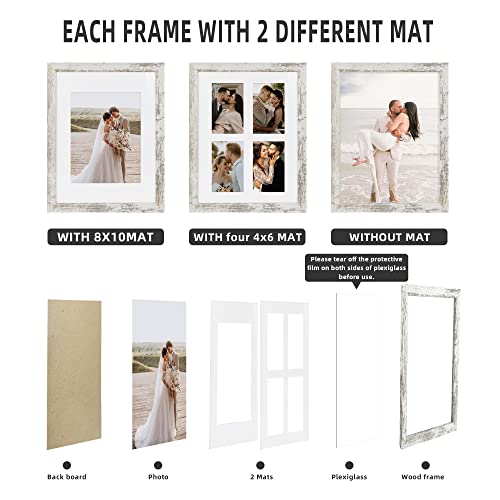 Hongkee 11X14 Picture Frame Distressed White Poster Frame 2 Pack - Includes Four Mats, Display Pictures 8X10 Or (4) 4X6 With Mat Or 11X14 Frame Without Mat, Wall Gallery Photo Frames #TOP1