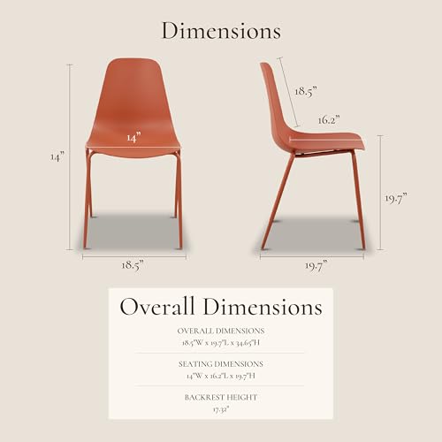 Image of Poly & BARK Isla Stackable Dining Chairs Set of 4 - Mid Century Modern Plastic Dining Chair with Metal Legs - Kitchen & Dining Room Chairs - Dining Table Chairs Set - Indoor /Outdoor - Coral Red