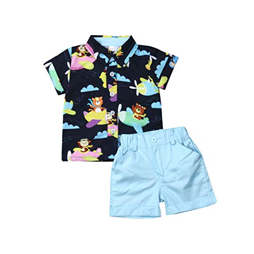 Bambino Tuta da 2 pezzi Completo Top Camicia a maniche corte Pantaloni corti T-shirt con stampa infantile Abbigliamento estivo da spiaggia per vacanze animale 12-18 Mesi