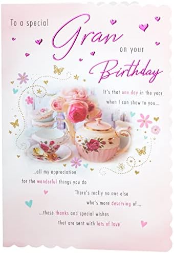 Piccadilly GreetingsTraditional Birthday Card Gran ,brown|pink|red|grey|white, 9 x 6 inches