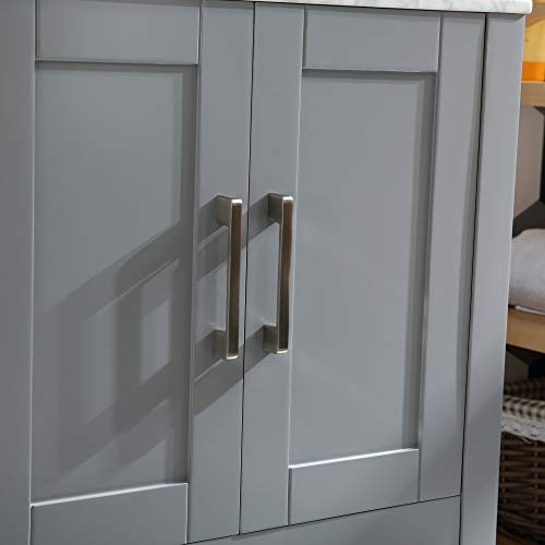 Homecart 24" Grey Bathroom Vanity Cabinet And Sink Combo Glass/,Marble Top Wood W/Sink Faucet &Drain Set (Solid Wood + Marble Top) #TOP7