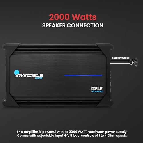 Pyle 2000W 1-Channel Car Amplifier – Class D MOSFET Monoblock Invincible Series Amp with Bluetooth Audio, Bass Boost, Subsonic Filter, RCA Inputs, Remote Control & Protection Circuitry by Pyle - Image 4