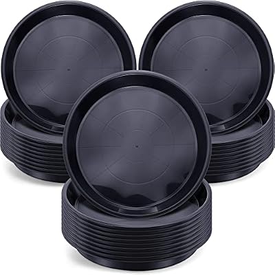 30 Pack Plastic Plant Saucer Round Drip Trays Black Flower Pot Saucers Thick Plant Dish Sturdy Water Tray Heavy Drainage Potted Container for Indoor Outdoor Garden