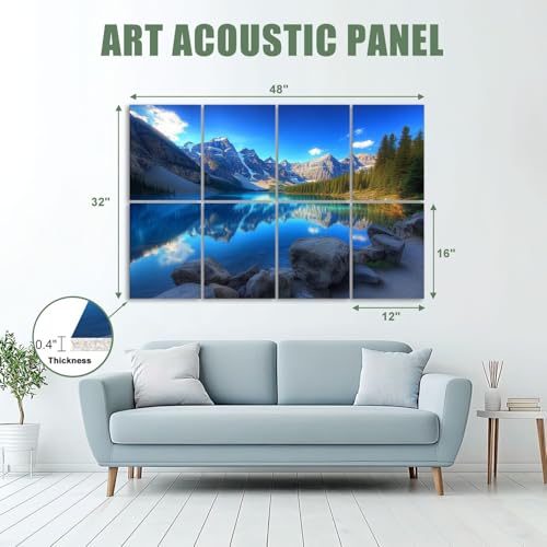 Paneles acústicos artísticos pack de 8, absorbentes de sonido, diseño Colorado Mountain Moraine Lake, 48"x32", autoadhesivos para estudios de grabación y oficina miniatura 2