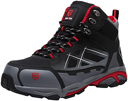 LARNMERN Steel Toe Boots Men s Work Safety Outdoor Protection Footwear Industrial and Construction Shoes (Black Red, 12)