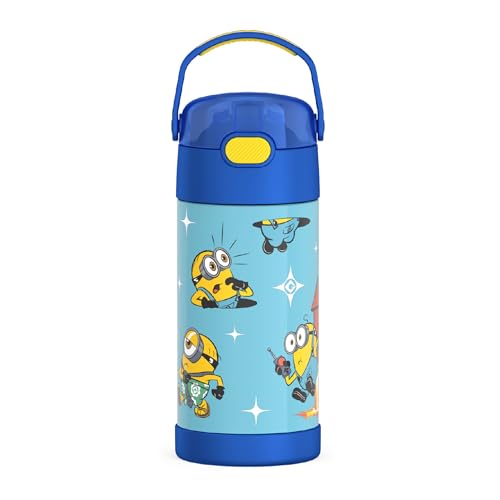 THERMOS FUNTAINER Water Bottle with Straw - 12 Ounce - Kids Stainless Steel Vacuum Insulated Water Bottle with Lid Minions