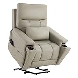 CHITA Power Lift Recliner Chair for Elderly with Power Headrest, Genuine Leather Electric Lift Chairs with Heat and Massage, Cup Holder, Removable Lumbar Pillow, Side Pockets, Real Leather in Gray