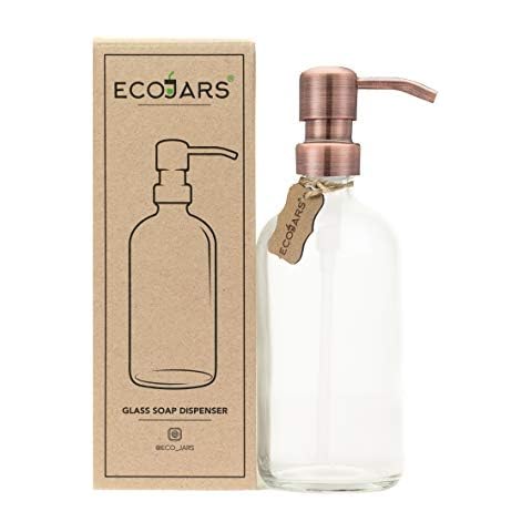 Antique Copper Rose Soap Dispenser, Vintage Clear Style Glass Jar, Stainless Steel, 500ml, Housewarming Gift Box Cover