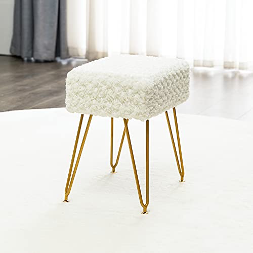 image for LUE BONA Modern Mink Square Footstool Ottoman Bench, Flower Pattern Fu