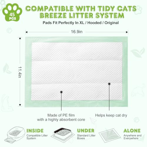 45 PCS Cat Pee Pads, Generic Refills for Tidy Cats Breeze Litter System, Fresh Scented Cat Liner Pads for Litter Box, Super Absorbent Cat Pads (45PCS)