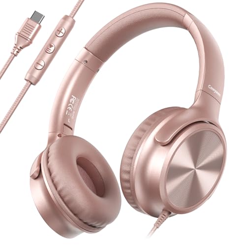 Cowyawn Casque filaire USB C avec microphone, contrôle du volume, son stéréo HD, casque pliable USB de type C pour adulte/adolescent/ordinateur...