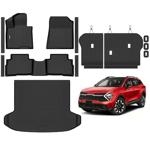 Naibeve Floor Mats for 2023-2026 Kia Sportage Hybrid (Not for Gas) - All Weather Custom Fit for Kia Sportage Hybrid Floor Mats & Trunk Mat & Backrest Mats & Door Sill Guards Interior Accessories
