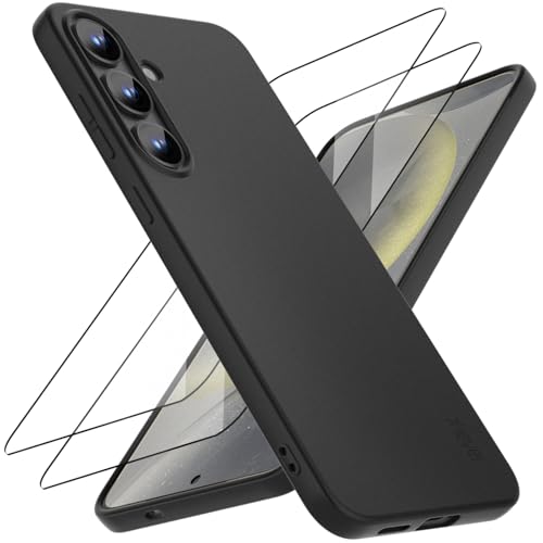 X-level for Samsung Galaxy S25 Case, 1 Phone Case with 2 HD Screen Protector, Thin Soft Lightweight Anti-Scratch Matte Shockproof Protective Cover for Samsung S25, Black