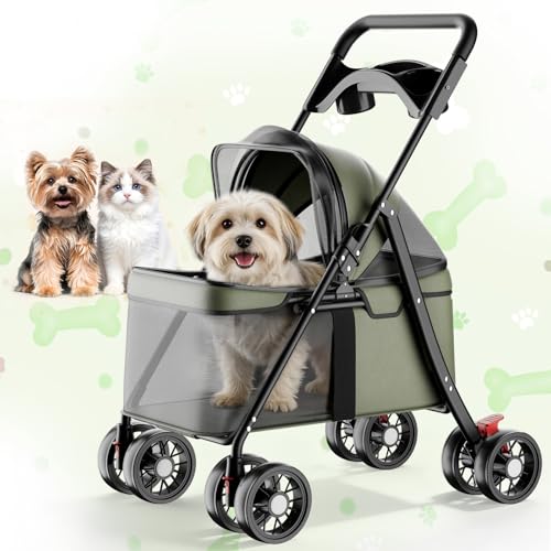 GTPLAYER Foldable Pet Stroller for Small Dogs and Cats, Holds