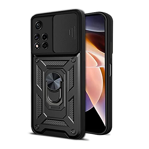 Janmitta Funda para Xiaomi Redmi Note 11 Pro+ 5G [No para Redmi Note 11 Pro 5G] / Xiaomi Poco X4 NFC [No para Poco x4 Pro 5g], con Protección de Cámara Carcasa, Anillo Giratorio de 360-Negro Cover