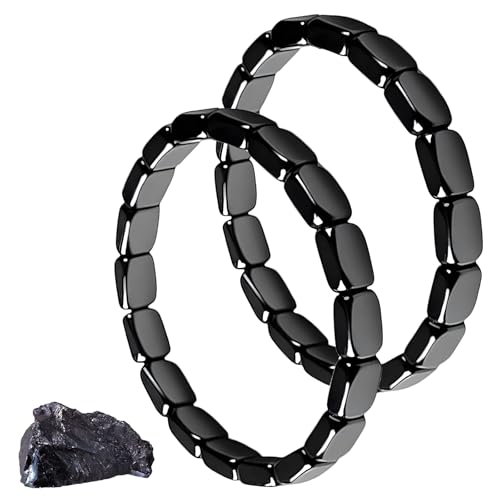 KEORHEZ 2PCS Bracelet Hematite Homme Noir 19cm Reprendre Confiance Bracelet Hematite Homme Pour Homme Cadeau Pour Un Usage Quotidien Et Pour Le Sport